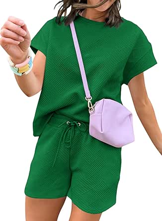 Dokotoo Women's 2 Piece Outfits Sweatsuit Casual Short Sleeve Pullover Tops and Drawstring Shorts Pants Lounge Sets