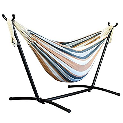 Driftsun Double Hammock with Steel Stand - Space Saving Two Person Lawn and Patio Portable Hammock with Tavel Case (Earth)