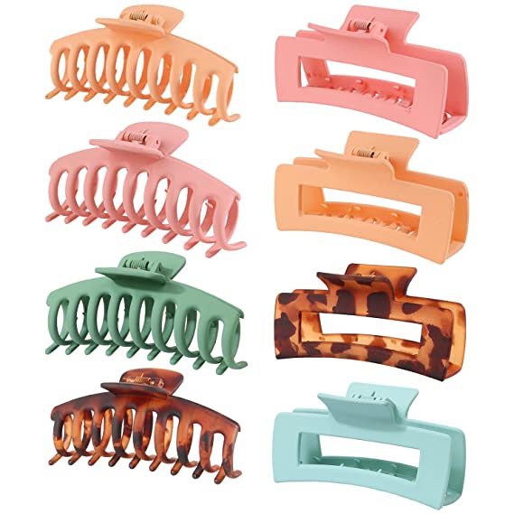 Hair Claw Clips, Bqmte 8 Pcs 4.3" Large Hair Clips for Thick & Thin Hair, 2 Styles No Slip Matte Strong Hold 90’s Fashion Big Jaw Clips for Women and Girls (Colorful Clips)