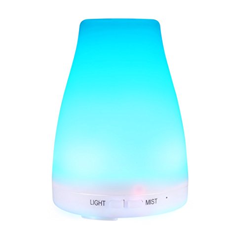 Qedertek 100ml Essential Oil Diffuser, Portable Ultrasonic Humidifier with Adjustable Mist Mode, Waterless Auto Shut-off and 7 Colors Light Changing for Spa, Yoga, Home, Bedroom (Smooth Surface)