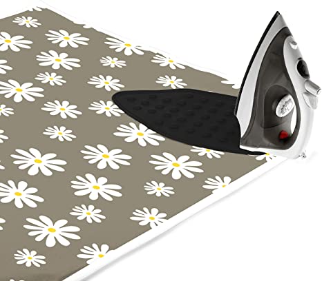 Encasa Homes Ironing Mat/Pad (120 x 70 cm) with 3mm Padding & Silicone Iron Rest for Steam Pressing on Tabletop or Bed - Heat Resistant, Portable, Quilting & Travel Blanket - Daisy Grey