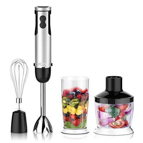 KOIOS 4 in 1 Hand Blender 400-Watts With 500ml Food Processor, 600ml Beaker & Whisk Attachments