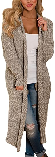 Dokotoo Womens Solid Casual Cozy Knit Open Front Long Cardigan Sweater