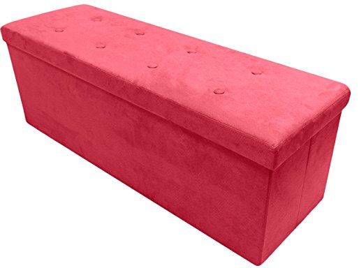 Sorbus Storage Ottoman Bench – Collapsible/Folding Bench Chest with Cover – Perfect Toy and Shoe Chest, Hope Chest, Pouffe Ottoman, Seat, Foot Rest, – Contemporary Faux Suede (Large-Bench, Red)