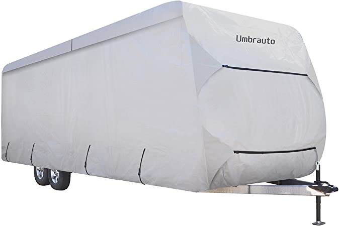 Umbrauto Travel Trailer RV Cover Thick 3 Layers Polypro Anti-UV Top Panel Waterproof Breathable Camper Covers Ripstop Fits 24‘ - 27‘ Travel Trailer