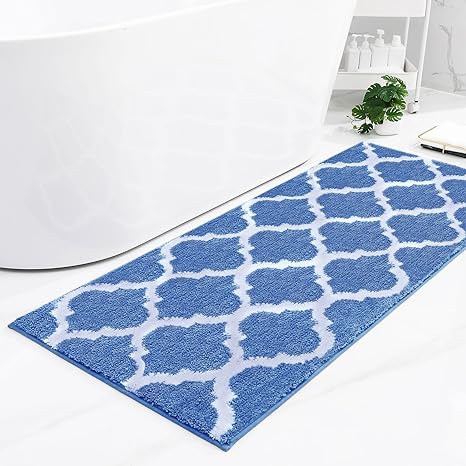 OLANLY Bathroom Rugs, Soft and Absorbent Microfiber Bath Rugs, Non-Slip Shaggy Shower Carpet, Machine Wash Dry, Bath Mats for Bathroom Floor, Tub and Shower, 59x24, Blue