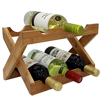 Autree Natural Bamboo Foldable Countertop Wine Rack 6-bottles No Assembly Required