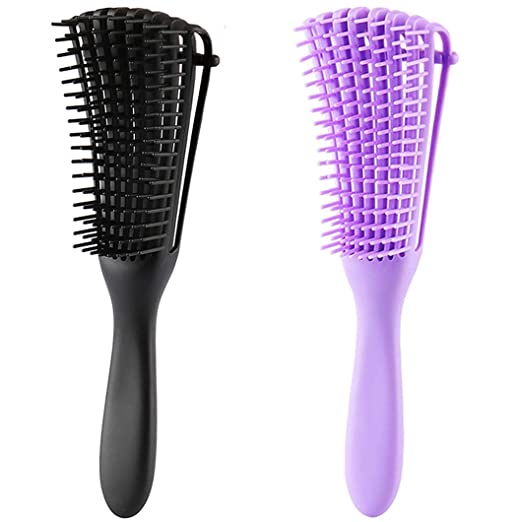 Detangling Brush for Natural Black Hair Detangler for Afro America Textured 3a to 4c Kinky Curly Wavy Eliminate Knots While Exfoliating Your Scalp and Stimulate Blood Circulation (Black & Purple)