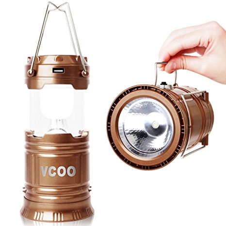 Camping Lantern, VCOO Solar Rechargeable LED Camp Light & Hand Held Flashlight, Collapsible Outdoor Lamp with Built in Rechargeable Battery