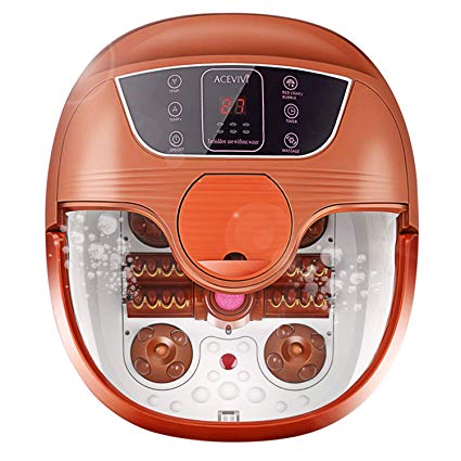 Foot Spa Bath Massager with Heat and Bubble Jets, Up & Down Shiastu Electric Massage Motorized Wheel Rotatable Pedicure Stone Red Light Adjustable Time & Temperature Relieve Foot Fatigue