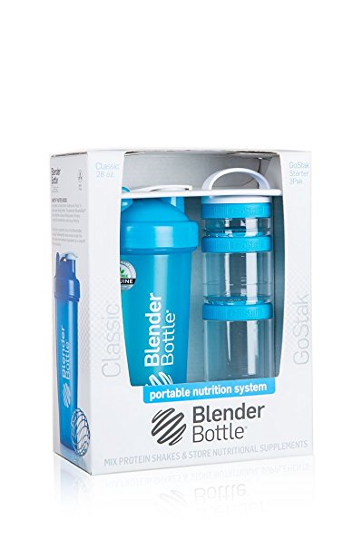 BlenderBottle Combo-Pack: (1) 28 Oz Classic Bottle   (1) GoStak Starter 3PAK (Aqua)