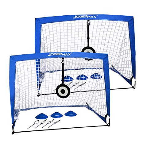 JOGENMAX Portable Soccer Goal, Pop Up Goal Nets with Aim Target,Set of 2, with Agility Training Cones,Led Lights and Portable Carrying Case for Kids & Adults Size 4‘X3’X3‘