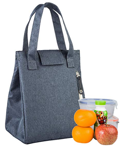 Insulated Lunch Bag Thermal Lunch Box Stylish Lunch Food Handbag Container Organizer for Office Women Men Student Kid Teen Roomy Lunch Tote with Zip Pocket Wide Handle Cooler Bag (Navy)