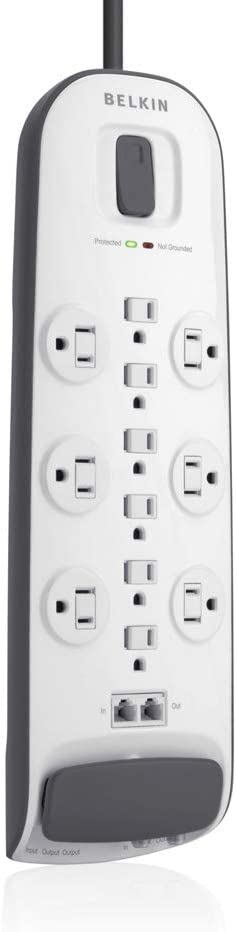 Belkin 12-Outlet Advanced Power Strip Surge Protector, 8ft Cord and Ethernet, Cable, Satellite,Telephone and Coaxial Protection, 4000 Joules, White