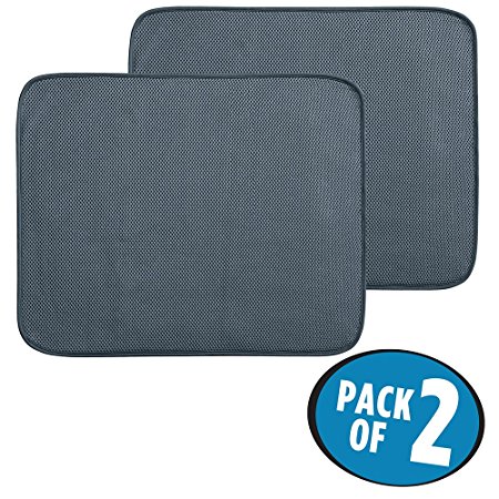 mDesign Kitchen Countertop Absorbent Dish Drying Mat - Pack of 2, 18" x 16", Pewter Gray