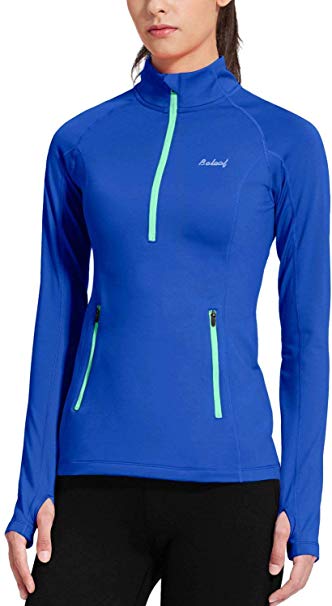 BALEAF Women's Thermal Fleece Half Zip Thumbholes Long Sleeve Running Pullover