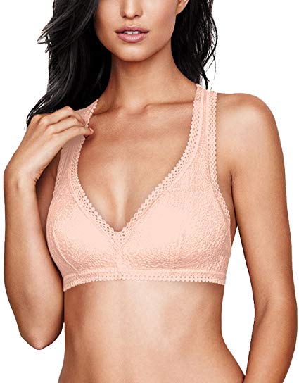 YIANNA Women’s Lightly Lined Breathable Padded Lace Racerback Bralette Bra