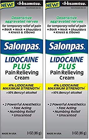 Salonpas LIDOCAINE PLUS 3 oz Pain Relieving Cream! Maximum Strength 4% Lidocaine for Numbing Pain Relief! (2 PACK)