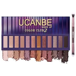 UCANBE 12 Color Eyeshadow Makeup Palette, Naked Nude Eye Shadow, Neutral Matte Shimmer Make Up Pallet with Double-ended Brush Set Kit, Highly Pigmented Long Lasting Waterproof