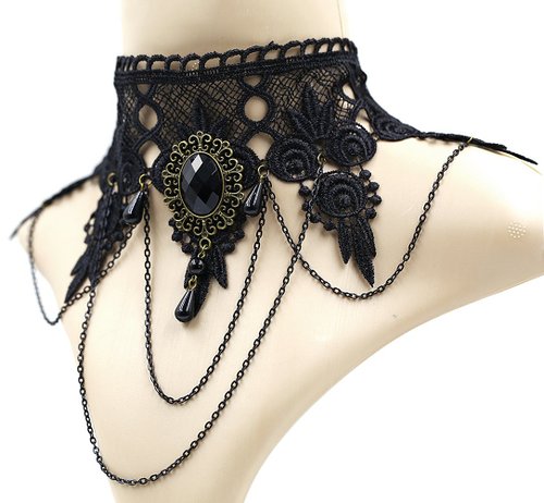 Eternity J. Elegant Vintage Princess Lace Gothic Necklace Victorian Lolita Choker Pendant Vampire Chain
