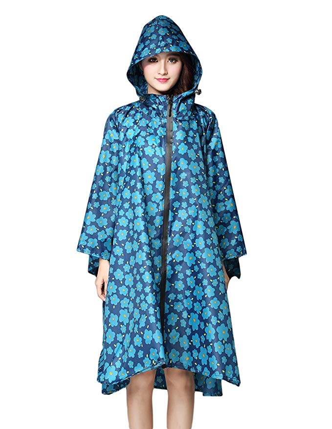 Buauty Unisex Hooded Zip up Rain Poncho Womens Waterproof Rain Coat Lightweight Rain Jacket