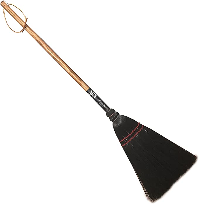 Authentic Hand Made All Broomcorn 34-Inch Utility Broom, Short Handle Small Broom Head (Black/Oak Handle)
