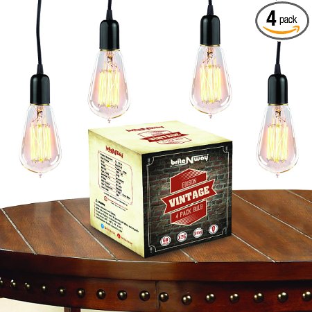 Vintage Edison Bulb - 4 Pack 60w Bright Clear - Gorgious Antique Squirrel Cage Filment Dimmable Style Light Bulbs - ST58 Teardrop Top - 120V -170 Lumens -Indoor Outdoor Best Use