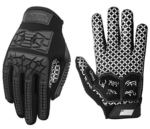 Seibertron Lineman 2.0 Padded Palm Football Receiver Gloves, Flexible TPR Impact Protection Back of Hand Glove Adult Sizes