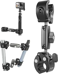 TELESIN° 360 Dual Ball Clamp Mount, Bike Bicycle Motorcycle Handlebar Stick Pole Mount Holder Accessories for GoPro 12 11 10 9 8 Insta360 X3 X4 Go3 Ace Pro DJI Action 4 Osmo Pocket 3