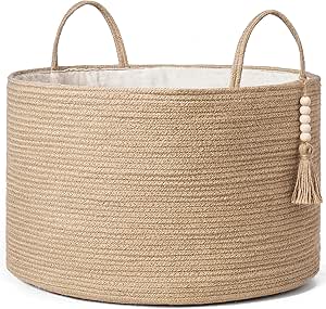 Mkono Extra Large Laundry Basket Woven Storage Baskets for Blankets Toys Clothes Organizer, Decorative Clothes Hamper 21.7" x 13.8"