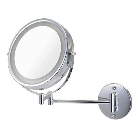 Ovente MFW85CH 8.5 inch Battery Operated LED Lighted Wallmount Vanity Makeup Mirror, 1x/10x Magnification, Polished Chrome