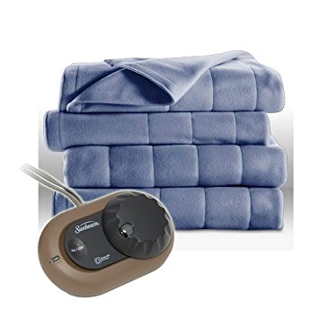 Sunbeam Heated Electric Blanket Royal Dreams Quilted Fleece Twin Dusty Blue