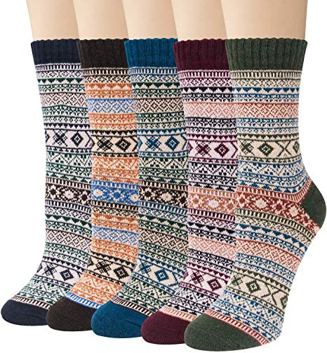 5-6 Pairs Womens Wool Socks Vintage Soft Cabin Warm Socks Thick Knit Cozy Winter Socks for Women Gifts