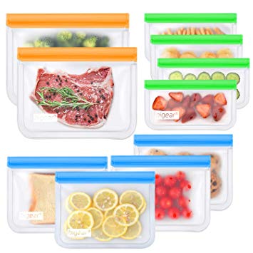 Reusable Storage Bags-10 Pack Leakproof Food Storage Bags Freezer Lunch Bags BPA FREE (2 Reusable Gallon Bags   4 Reusable Sandwich Bags   4 Reusable Snack Bags) for Vegetable, Liquid, Snack, Meat