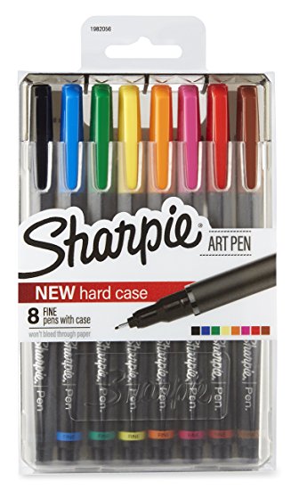 Sharpie Art Pens, Fine Point, Assorted Colors, Hard Case, 8 Pack (1982056)