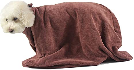 TUYU Towelling Dog Bag with Microfiber,Fast Drying Blanket for Shower,Quickly Removes Water Mud and Dirt-Extra Absorbent Towel for Pet Dog Cat (M, coffee)