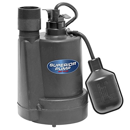 Superior Pump 92250 1/4-Horsepower Thermoplastic Sump Pump with Tethered Float Switch