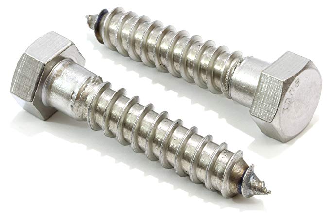 1/2" X 2-1/2" Stainless Hex Lag Bolt Screws, (10 Pack) 304 (18-8) Stainless Steel, By Bolt Dropper