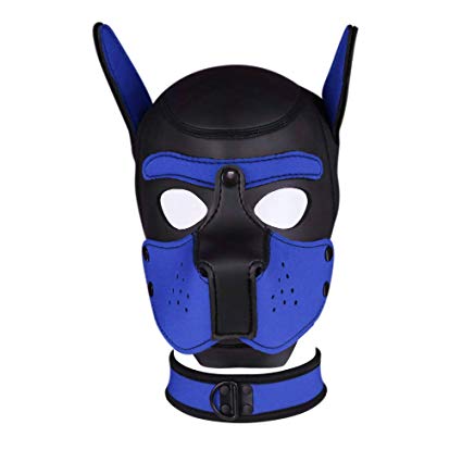FeiGu Unisex Costume Dog Head Mask with Collar, Neoprene Full Face Puppy Hood Cosplay Mask Choker Set