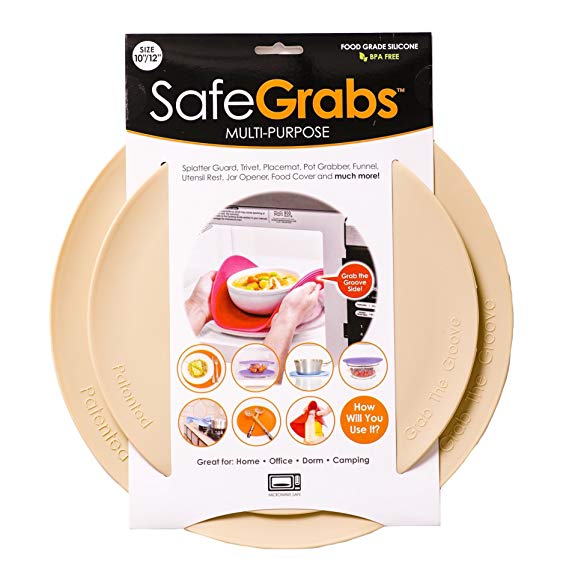 Safe Grabs Seen on Shark Tank: Multi-Purpose Silicone Microwave Mat, BPA Free Kitchen Tool, Set of 2, Beige