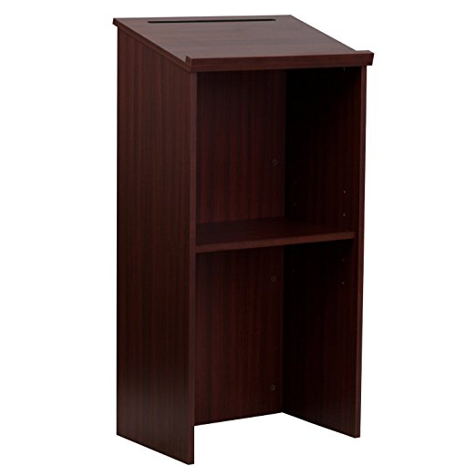 AdirOffice Stand up, Floor-standing Podium, Lectern with Adjustable Shelf and Pen/Pencil Tray (Mahogany)