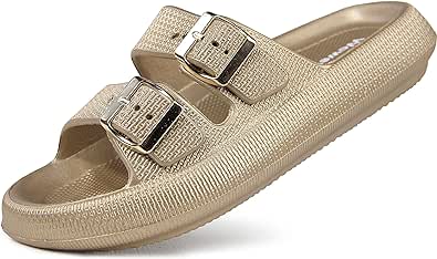 Weweya Sandals for Women and Men - Pillow Slippers - Double Buckle Adjustable Slides - EVA Flat Sandals