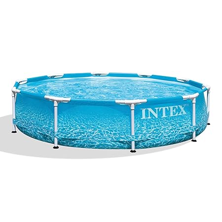 Intex 28206EH 10 Feet x 30 Inch Rust Resistant Steel Metal Frame Outdoor Backyard Above Ground Circular Beachside Swimming Pool with Reinforced Sidewalls