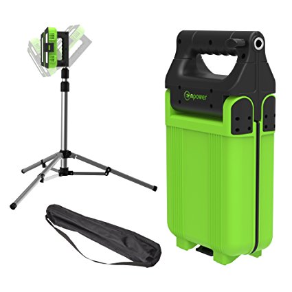 GoGlow LiteBook Bundle - Upgraded 2.0 TRIPOD INCLUDED - 30W Portable Rechargeable Day Light White Light (5000-5500k) Work Light, Camping, Garage or Auto Repair, Emergency (Green)