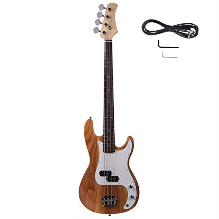 Z ZTDM Electric Bass Guitar Full Size 4 String Exquisite Burning Fire Style Electric Bass for Adult Student Burly Wood