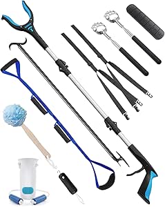 10 in 1 Hip Kit, for Seniors Total Hip Replacement After Surgery-Grabber Reacher/Sock Aid/Leg Lifter/Pill Organizer/Button Hook/Shoehorn & Dressing Stick/Dressing Aid/Back Scratcher/Bath Sponge