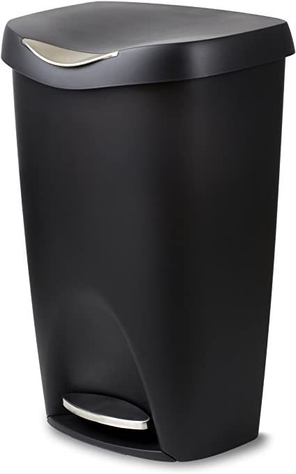 Umbra Brim 13 Gallon Trash Can with Lid - Large Durable Kitchen Garbage Can with Stainless Steel Foot Pedal, Black