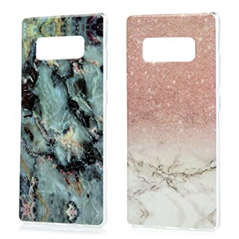 Galaxy Note 8 Case, YOKIRIN 2 Pcs Crystal Clear Unique Marble Design Anti-Scratch &Fingerprint Shockproof IMD Soft TPU Silicone Rubber Slim-Fit Protective Cover Skin Shell for Samsung Galaxy Note 8