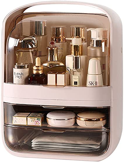 Makeup Organizer with Lid Portable Makeup Organizer Waterproof and Dustproof Makeup Cosmetic Storage Organizer With Drawers High Capacity Cosmetics Storage Display Case for Lipstick, Lotion, Mascara