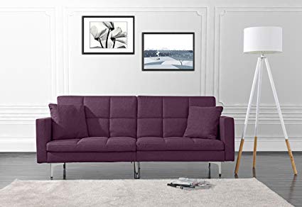 Modern Plush Tufted Linen Split back Living Room Futon, Sofa for Small Space (Purple)